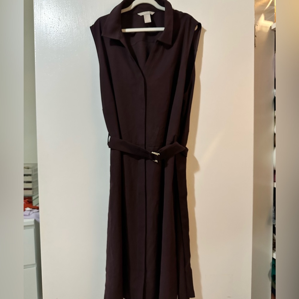 Eggplant colored sleeveless dress with removable belt
